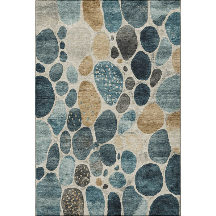 10' X 14' Geometric Washable Area Rug With UV Protection (710376) - Teal / Beige / Ivory