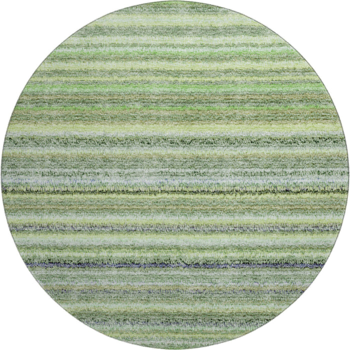 8' Striped Washable Round Rug With UV Protection (650791) - Green / Blue