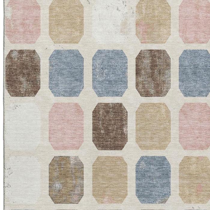 10' X 14' Geometric Washable Area Rug With UV Protection (709210) - Linen / Ivory / Brown
