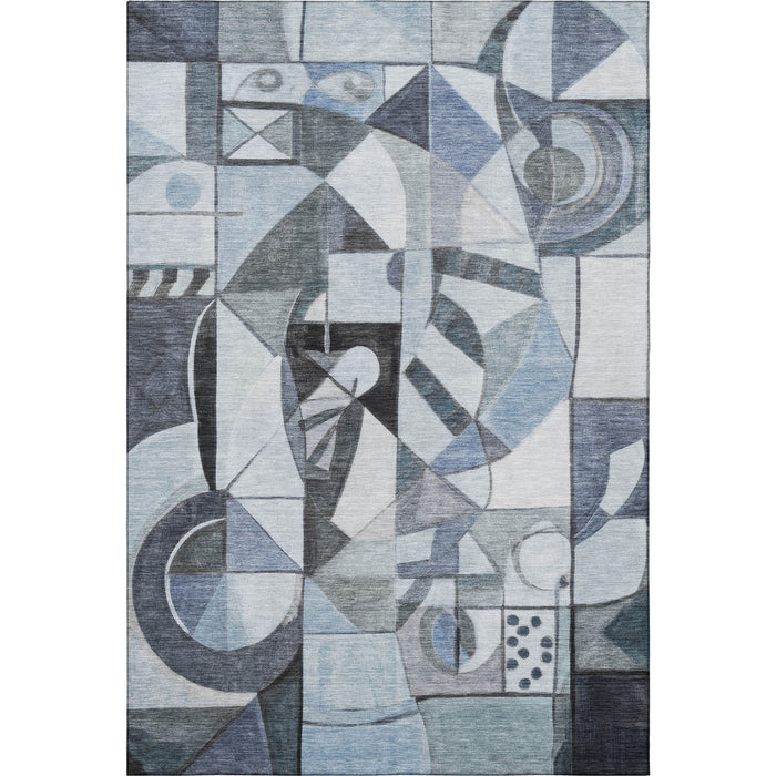 10' X 14' Abstract Washable Area Rug With UV Protection (700397) - Denim Blue / Ivory / Gray