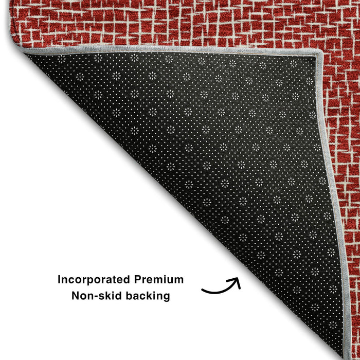 10' X 14' Geometric Washable Area Rug With UV Protection (682877) - Red / Ivory