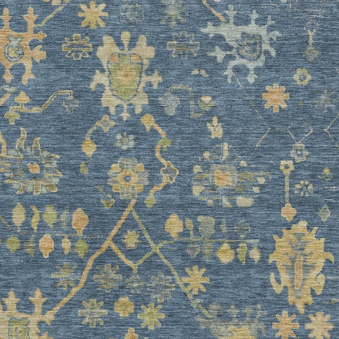 10' X 14' Floral Washable Area Rug With UV Protection (708439) - Navy Blue / Gold