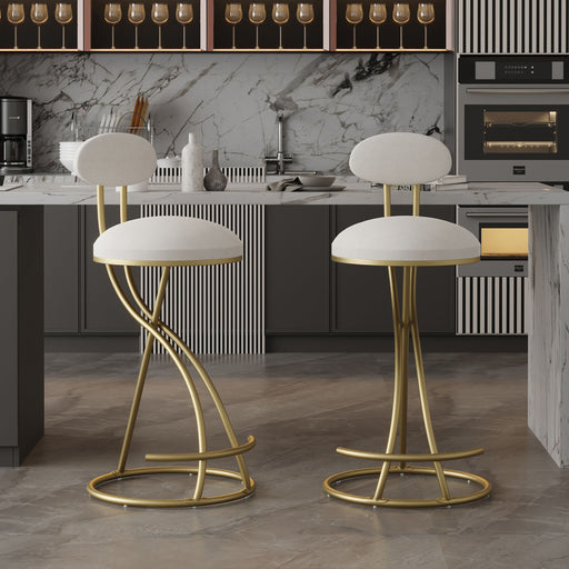Giga upholstered counter height barstools set of 2 with footrests, modern design, suitable for kitchen island and dining area.