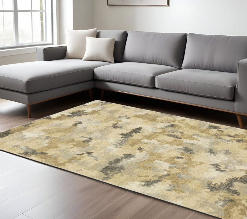 10' x 13' Abstract Power Loom Stain Resistant Area Rug - Beige Gray And Gold