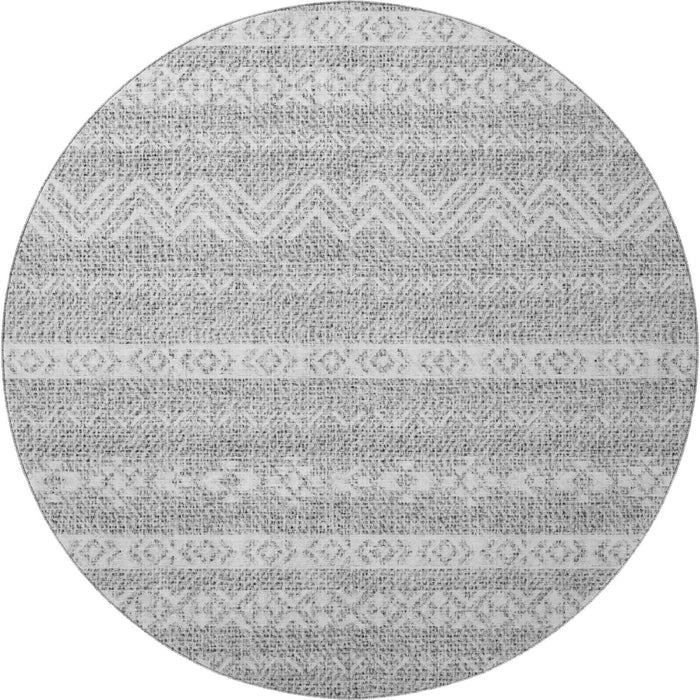 8' Southwestern Washable Round Rug With UV Protection - Gray And Silver