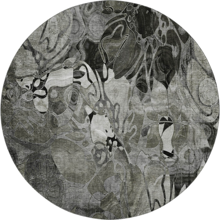 8' Abstract Distressed Washable Round Rug With UV Protection (648985) - Gray / Ivory