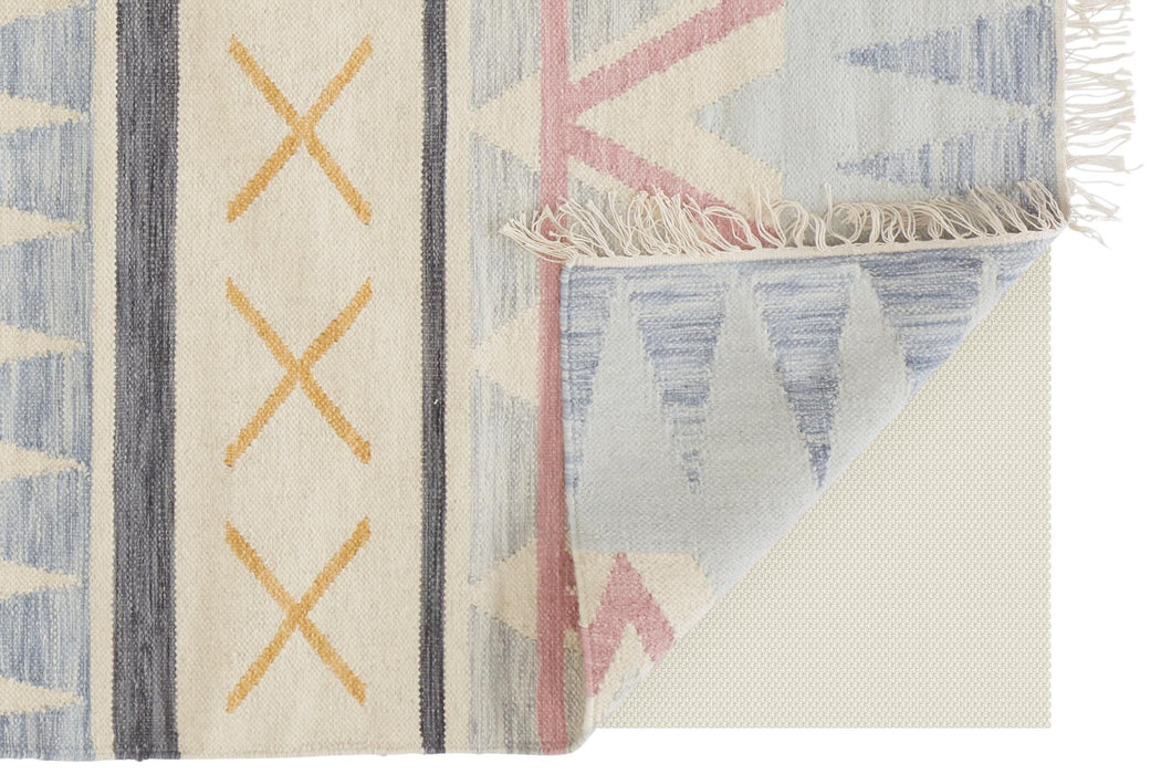 8' X 10' Moroccan Hand Loomed Area Rug With Fringe (744316) - Blue / Tan / Pink