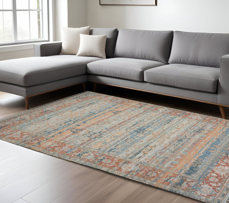 8' X 10' Oriental Hand Woven Area Rug With Fringe - Blue
