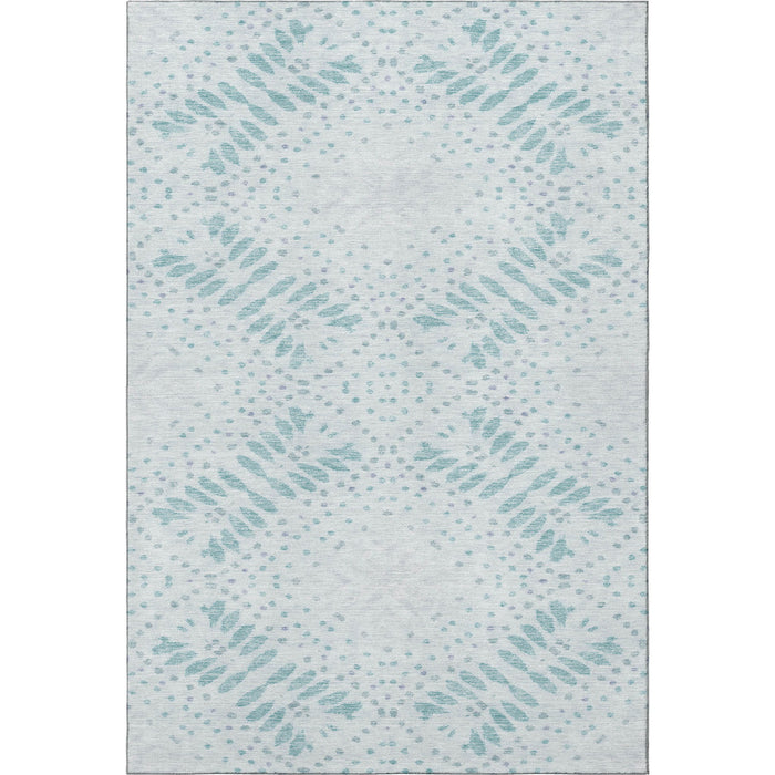 8' X 10' Floral Washable Area Rug With UV Protection - Teal / Ivory