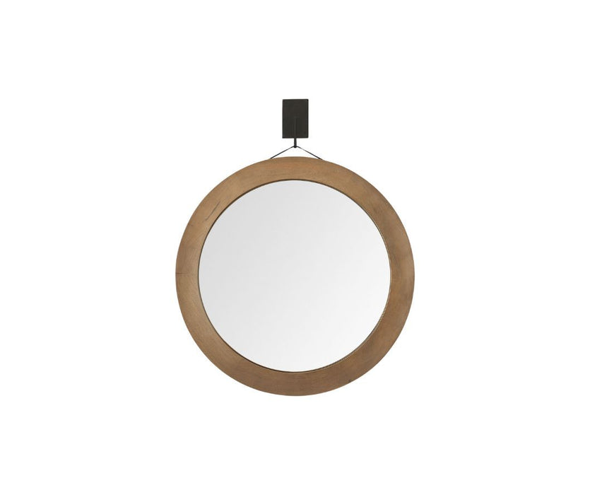 44" Round Framed Rope Hanging Accent Mirror - Brown