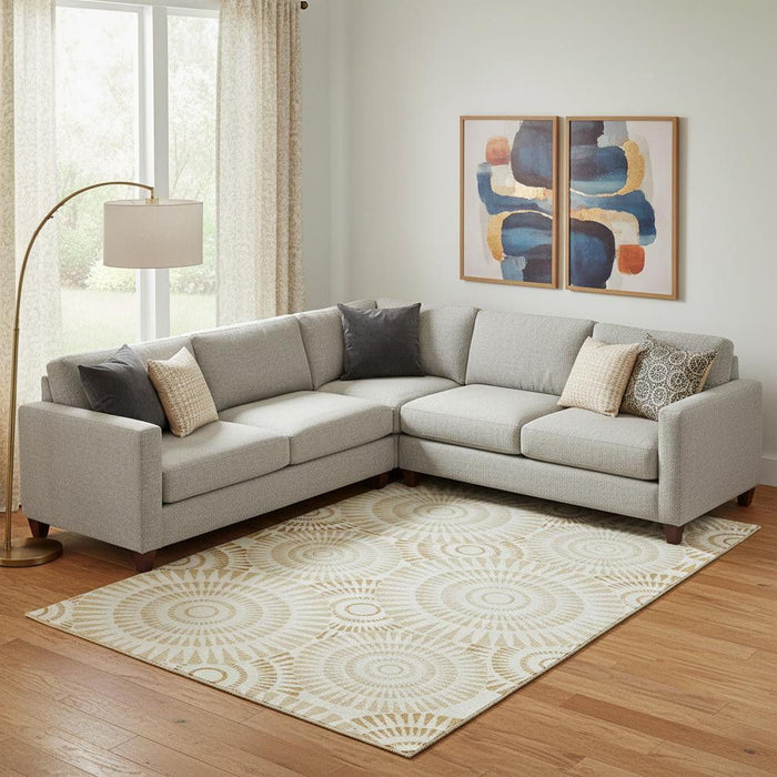 10' X 14' Geometric Washable Area Rug With UV Protection (669781) - Gold / Ivory