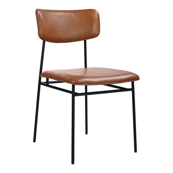 Upholstered Leather Open Back Dining Side Chair - Brown / Black