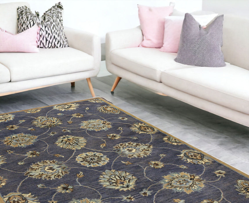 9' x 13' Hand Tufted Traditional Floral Indoor Area Rug - Midnight Blue