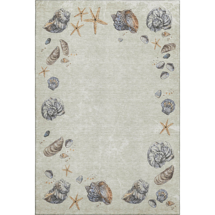 9' X 12' Geometric Washable Area Rug With UV Protection (646054) - Linen / Ivory / Beige
