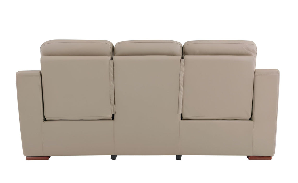Faux Leather Sofa With Brown Legs - Beige