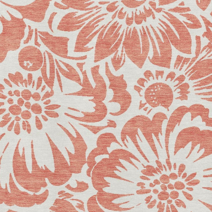 8' X 10' Floral Washable Area Rug With UV Protection (648698) - Salmon / Ivory