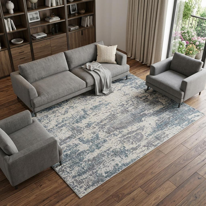 10' X 14' Abstract Washable Area Rug (738075) - Gray / Blue