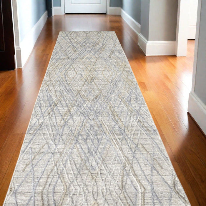 10' Abstract Hand Woven Runner Rug - Gray And Blue