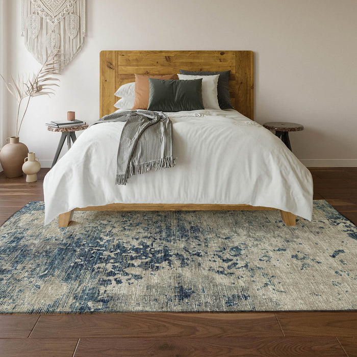 8' X 10' Transitional Abstract Washable Area Rug With UV Protection - Blue And Ivory