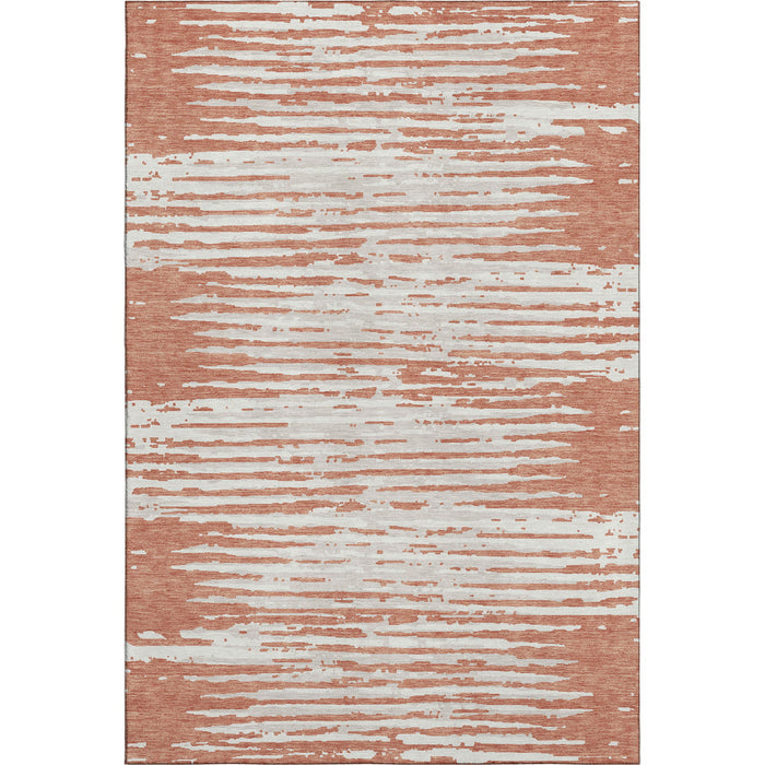 10' X 14' Striped Washable Area Rug With UV Protection (670543) - Coral / Ivory