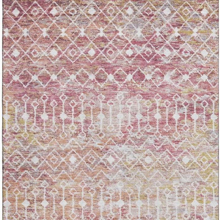 10' X 14' Geometric Washable Area Rug With UV Protection (695660) - Pink / Ivory / Wheat