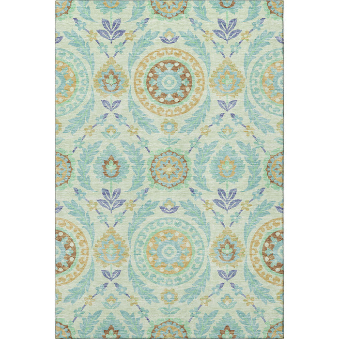 10' X 14' Floral Washable Area Rug With UV Protection - Mint Green