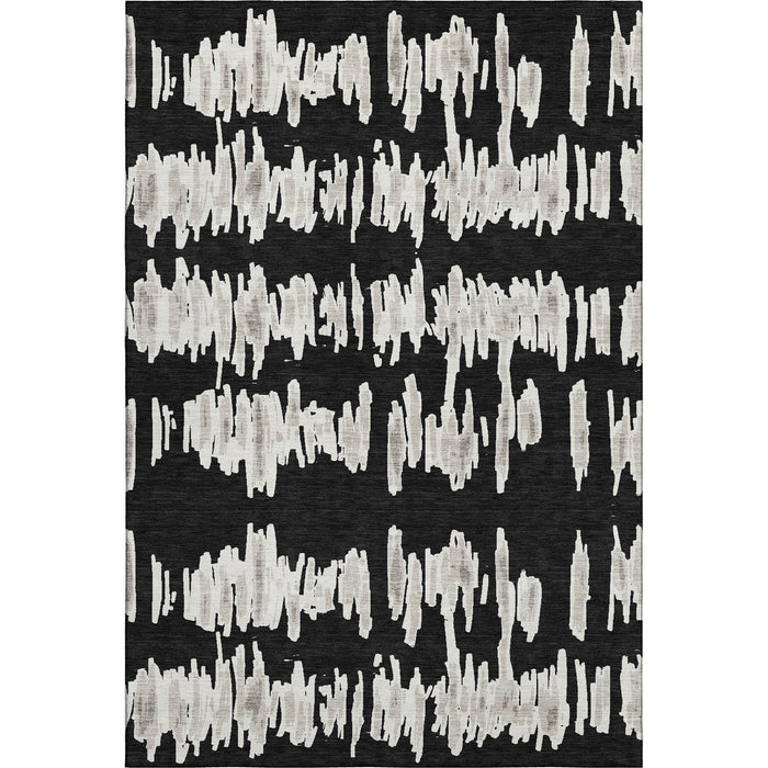 10' X 14' Striped Washable Area Rug With UV Protection (671948) - Black / Ivory