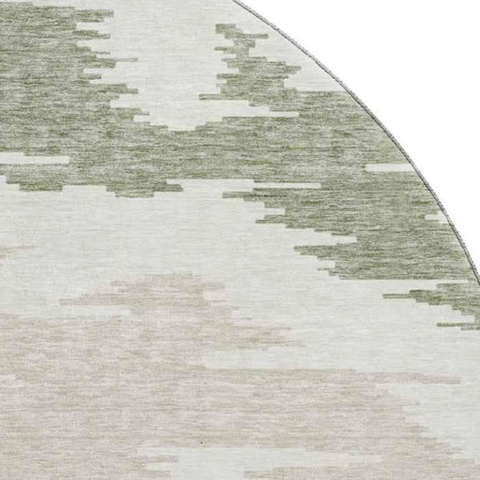 8' Transitional Abstract Washable Round Rug With UV Protection - Green