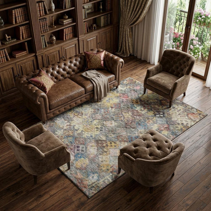 10' X 14' Abstract Geometric Washable Area Rug With UV Protection (684540) - Gold / Coral / Blue