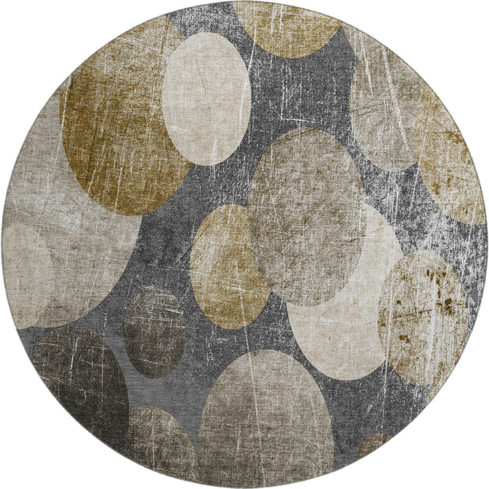 8' Abstract Washable Round Rug With UV Protection (648895) - Brown / Ivory