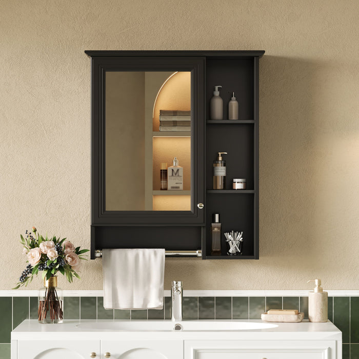 Modern Giga 3-in-1 bathroom mirror cabinet with adjustable shelf and towel bar, featuring sleek design and functional storage.