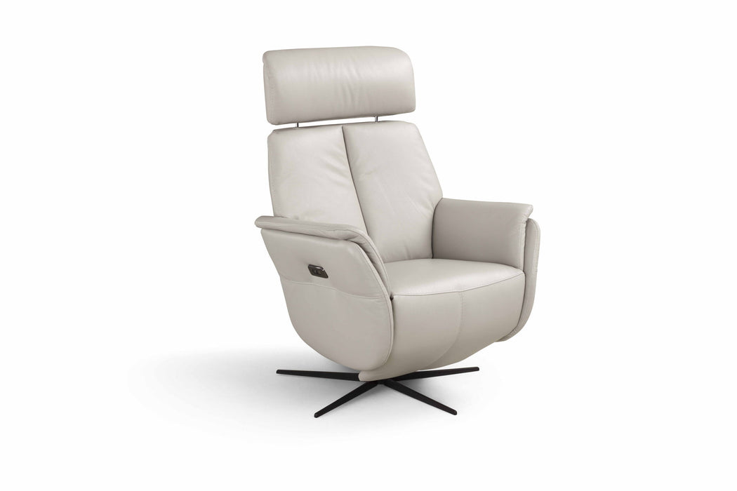Genuine Leather Power Swivel Recliner - Light Gray