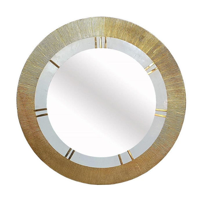 36" Round Aluminum Ribbed Edge Framed Accent Mirror - White / Gold