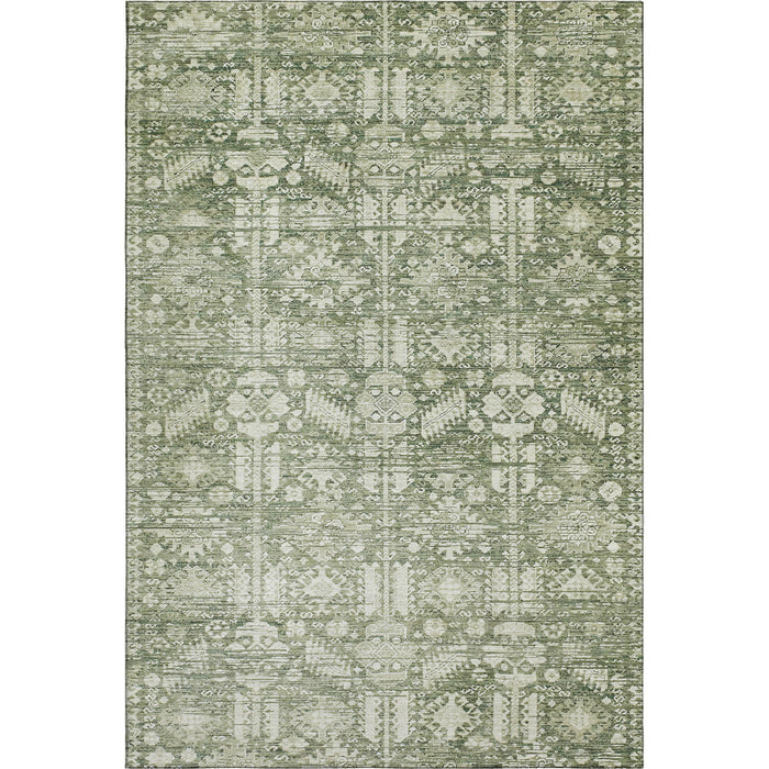 10' X 14' Oriental Washable Area Rug With UV Protection (700841) - Artichoke Green / Ivory