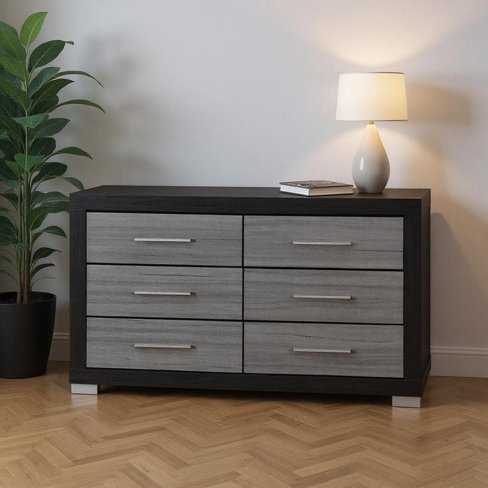 63" Wood Six Drawer Double Dresser - Black And Gray