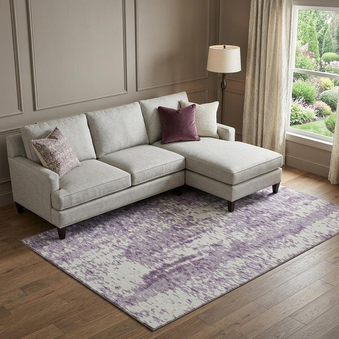 10' X 14' Abstract Washable Area Rug With UV Protection (675462) - Lavender / Ivory