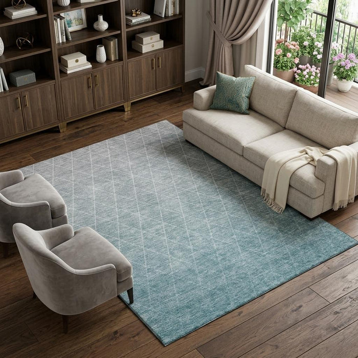 10' X 14' Geometric Washable Area Rug With UV Protection (688195) - Teal / Ivory