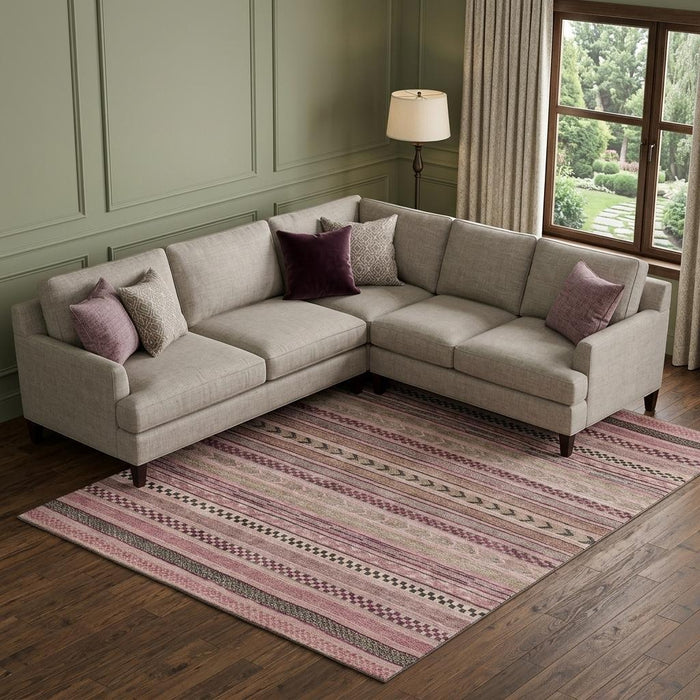 10' X 14' Striped Washable Area Rug With UV Protection (695192) - Pink / Gray