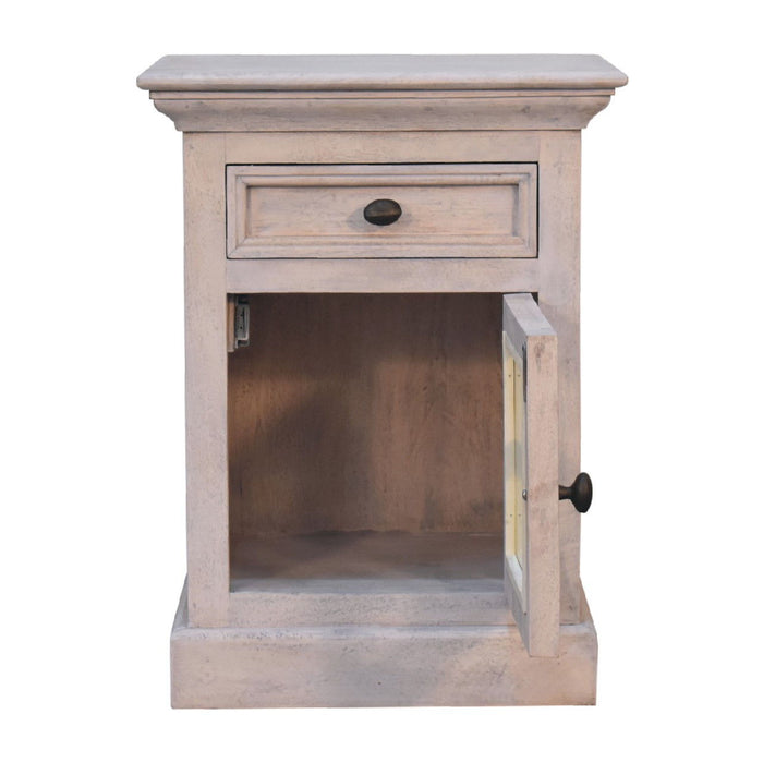 24" Solid Wood And Glass Distressed Two Drawer Nightstand - Gray
