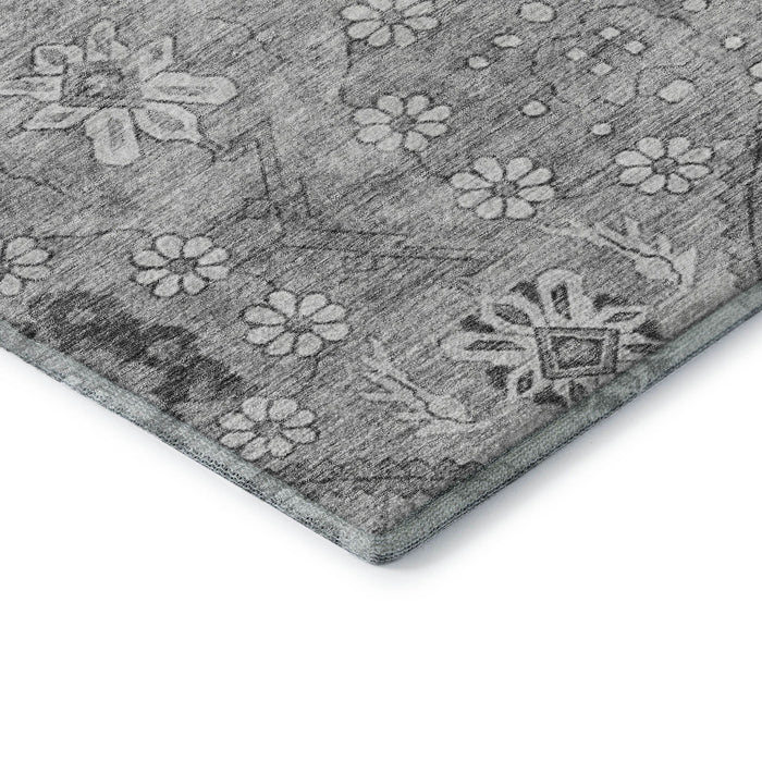 10' X 14' Floral Washable Area Rug With UV Protection (667222) - Gray / Silver