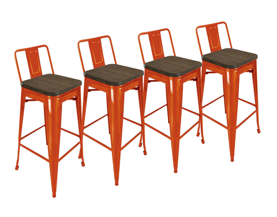 Wood And Metal Low Back Counter Height Bar Chairs (Set of 4) - Brown And Orange