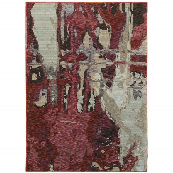 5' x 7' Abstract Power Loom Area Rug - Red And Beige
