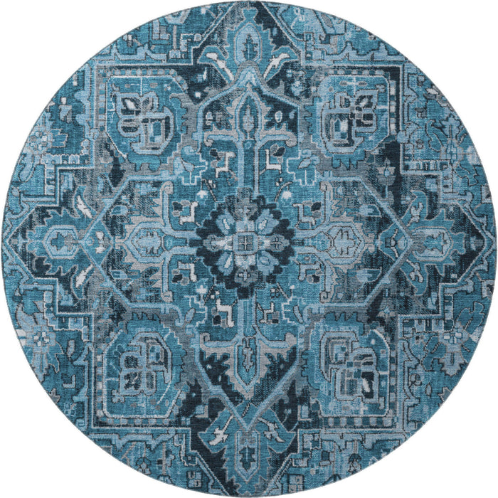 8' Oriental Washable Round Rug With UV Protection (649699) - Blue / Ivory