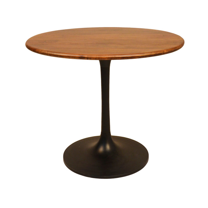 36" Rounded Solid Wood And Iron Pedestal Base Dining Table - Brown