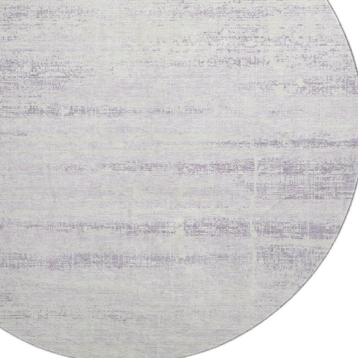 8' Abstract Washable Round Rug With UV Protection - Lavender / Ivory