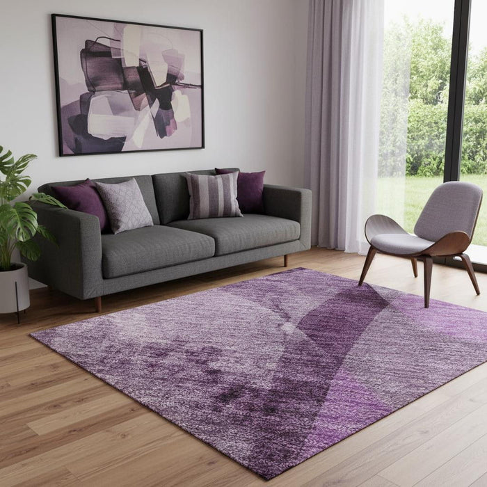 5' X 8' Abstract Washable Area Rug With UV Protection (648096) - Purple / Ivory