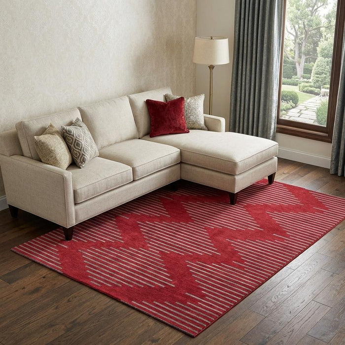 10' X 14' Geometric Washable Area Rug With UV Protection (679858) - Red / Gray