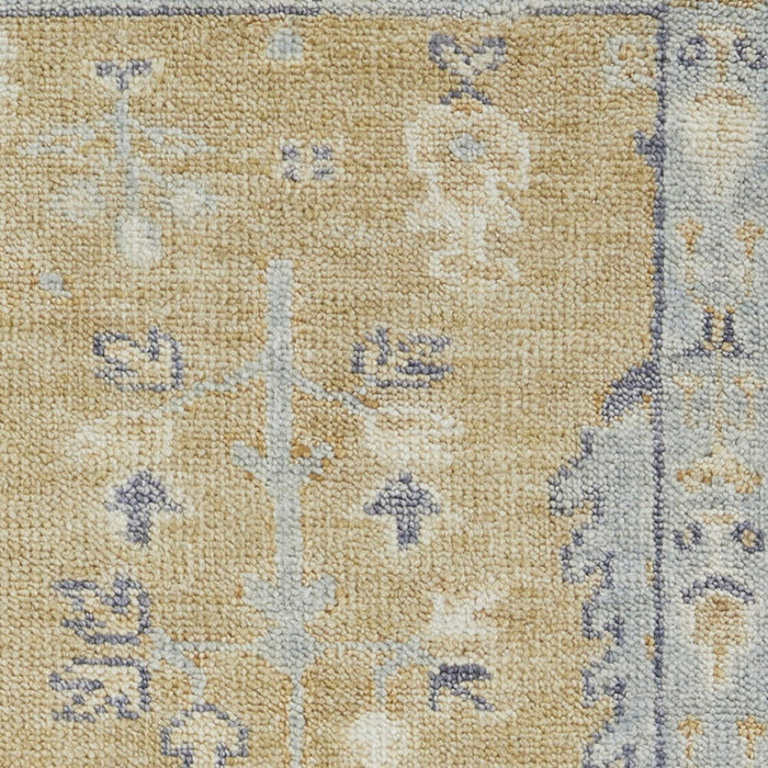 8' Wool Floral Hand Knotted Stain Resistant Runner Rug With Fringe - Gold Blue And Gray