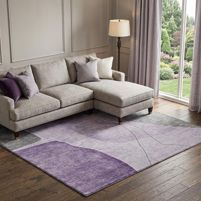9' X 12' Abstract Washable Area Rug With UV Protection (656578) - Purple / Gray / Ivory