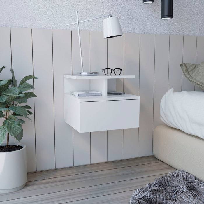 Flopini - Floating Nightstand With 1 Drawer, Compact Size - White